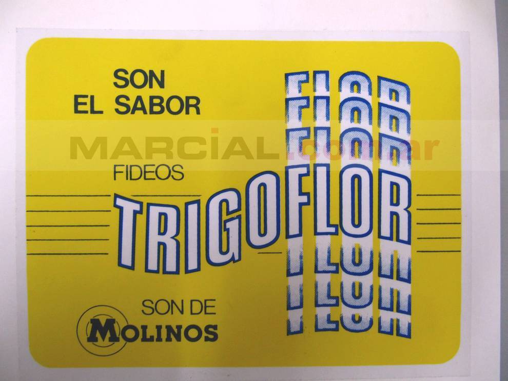 Fideos Trigoflor, producto de la empresa Molinos río de la Plata. Calcomanía realizada en el año 1977